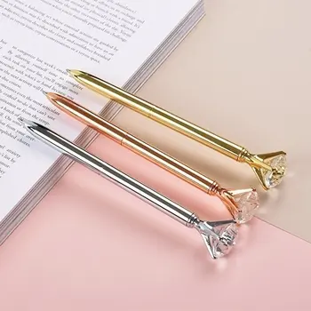 1 ADET Taşınabilir Büyük Kristal Kalem Elmas Tükenmez Kalemler Kırtasiye mücevher Ballpen Ev Ofis Okul Malzemeleri Metal Kalem Hediye