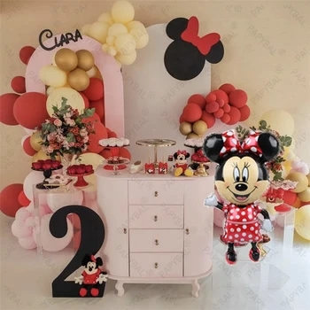 1 takım Disney Mickey Minnie Mouse Doğum Günü Partisi Balonlar Garland Kiti Kırmızı Altın Lateks Balon Bebek Duş Globos Dekorları Çocuklar Hediyeler 2