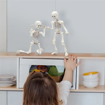 1 X İnsan Kafatası İskelet Komik Hareketli Sayın Kemikleri Simülasyon Modeli PVC Tam Vücut 9 cm Mini Şekil Oyuncak Cadılar Bayramı Hediyeler için çocuk 13
