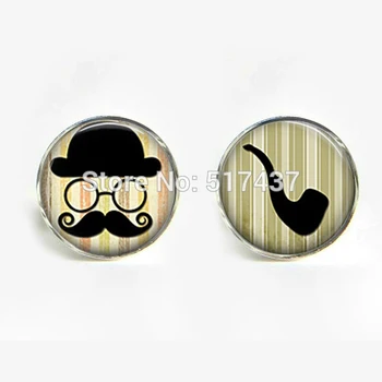 1 çift Yeni Moda Erkek Kol Düğmesi Gömlek Yüksek Kaliteli Fedora şapka Bıyık kol düğmeleri Düğün Kol Düğmeleri 9