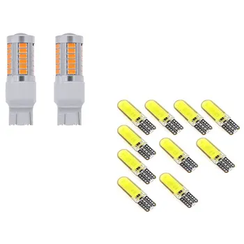 10 Adet T10 W5W COB LED Araba Oto İç Ampul ve 2X7443, T20 LED Ampuller Amber Sarı 900 Lümen Dönüş Sinyalleri İşık 11
