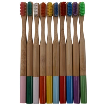 10-Pack Bambu Diş Fırçası Orta Kıllar Biyobozunur Plastik İçermeyen Diş Fırçaları Silindirik Düşük Karbonlu Eko Bambu Saplı Fırça 20