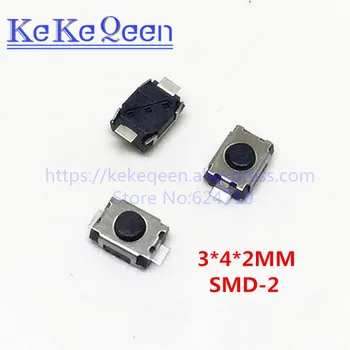 100 Adet 3 * 4 * 2MM İnceliğini Anahtarı Kaplumbağa anahtarı SMD 2-pin mini düğmeler mikro anahtarı 3x4x2MM 2 H Güç anahtarı 20