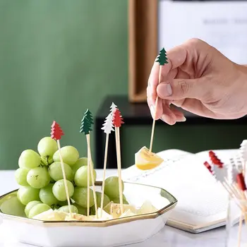 100 Adet Tek Kullanımlık meyve çubukları Tatlı Büfe salata çatalı Ev Noel Partisi Malzemeleri Kek Çubukları Kokteyl Kürdan Dekor 18