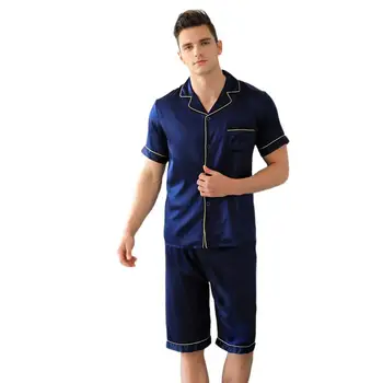 100 % Doğal Gerçek Ipek Pijama Erkekler Yaz Rahat Takım Elbise kısa kollu Ipek Pijama Erkek Nefes Sağlıklı Artı Yağ Yaz Erkek Seti 23