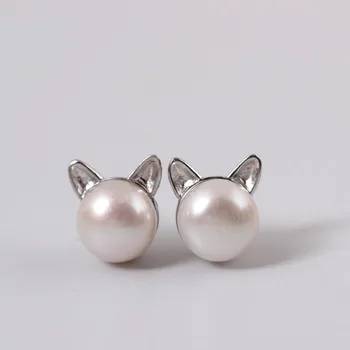 100 % S925 Ayar gümüş Miyav yıldız küpe inci kedi kulak küpe yaratıcı moda trendi gümüş takı toptan