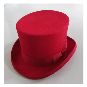 100 % Yün Keçe silindir şapka 13.5 cm Erkekler İçin Fedoras Kadın Çılgın şapkacı Kostüm Silindir Şapka Beyefendi Derby Büyücü Kap Melon Hoeden 13