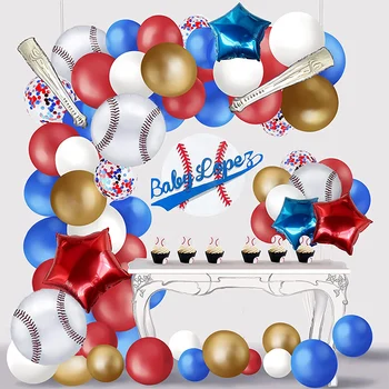 101 adet Konfeti Kırmızı Mavi Beyaz Lateks Balon Garland Kemer Kiti Oh Erkek Bebek Beyzbol Temalı Parti Mutlu Doğum Günü Süslemeleri Globos