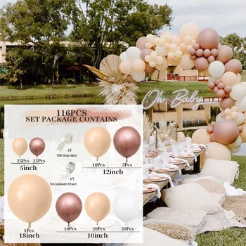 117 Adet Balon Kemer Kiti Düğün Dekorasyon Gül Altın Beyaz Balon Doğum Günü Partisi Bebek duş dekorasyonu Balon Seti 8