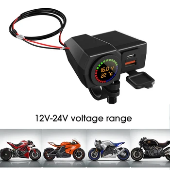 12V - 24V Motosiklet Şarj Cihazı Fahrenheit Sıcaklık Göstergesi Voltmetre motosiklet gidonu Usb Tip-C Telefon Şarj Cihazı 3