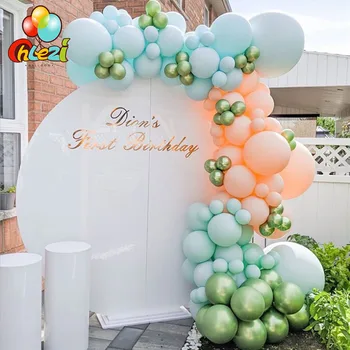 130 Adet Macaron Turuncu T Mavi Balon Garland Kemer Kiti Krom Meyve Yeşil Lateks Balonlar Gelin Duş Doğum Günü Partisi Dekorasyon