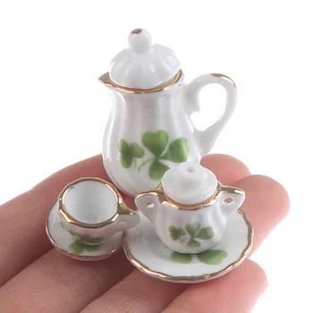 15 adet 1: 12 Minyatür porselen çay bardağı Seti Çiçek Sofra Mutfak Dollhouse Oyuncaklar Çocuklar İçin çay fincanları Dollhouse 8