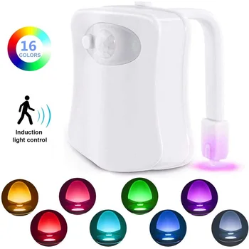 16 Renk insan hareket tuvalet sensörü ışık LED tuvalet koltuk gece lambası banyo aksesuarları değiştirilebilir lamba su geçirmez arka ışık