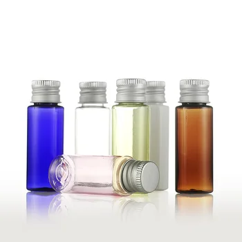 20 adet/grup 20ml Düz Omuz Mavi PET Plastik Şişe Boş Amber Sprey Örnek Parfüm Şişesi Alüminyum Kapaklı Ve İç Fiş 12