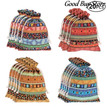 20 ADET İpli Düğün Depolama Takı Torbalar Dayanıklı Ambalaj Kumaş Çanta Retro Tarzı Klasik Cep Renkli Çanta Çanta 8