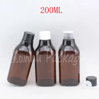 200 ML Kare Kahverengi Plastik Şişe, 200CC Şampuan / Losyon Alt şişeleme, boş Kozmetik Konteyner ( 30 Adet / grup ) 15