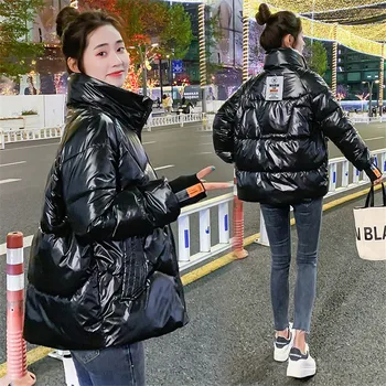 2021 kadın Kış aşağı fermuarlı ceket Artı Boyutu Kapşonlu Kore Tarzı Gevşek Yastıklı Parlak Parlak Kalın Sıcak Kadın Soğuk Ceket 11