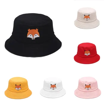 2021 Pamuk Karikatür Tilki Baskı Kova Şapka Balıkçı Şapka Açık Seyahat güneşlikli kep Şapka Erkekler ve Kadınlar için 7