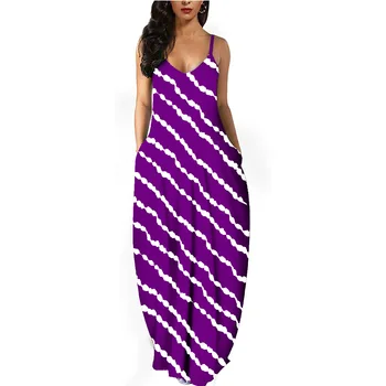 2021 Yaz Kadın Kravat Boya Degrade Çapraz çizgili elbise Seksi Yatay Desen Baskı V Yaka Elbise 19