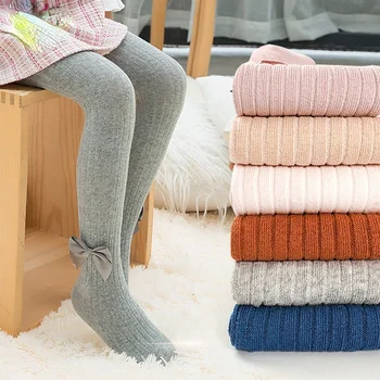 2021 Yeni Varış Sonbahar Rahat Çorap Düz Renk Tayt Kızlar için Yenidoğan Yay-düğüm Tayt Bebek Çorap Calcetines Bebe 14