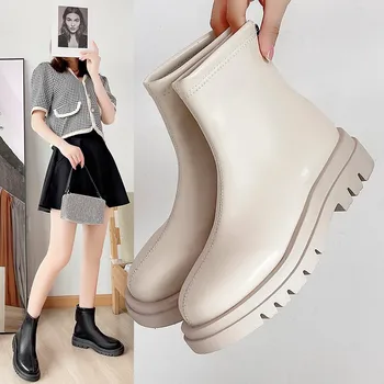 2022 Bayanlar Kauçuk Lolita Sonbahar Moda Orta Buzağı Roma Beyaz Orta Buzağı Çizmeler Kadın ayakkabıları Yuvarlak Ayak Lüks Tasarımcı 1 23