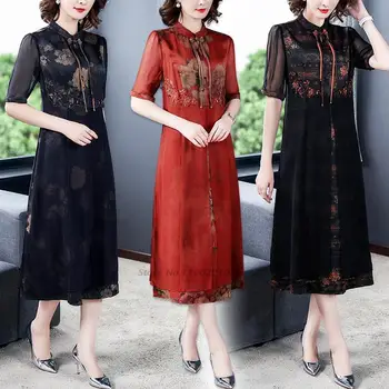 2022 geleneksel çin vintage elbise kadın vestidso zarif bayan cheongsam çiçek baskı qipao çin elbisesi zarif bayan elbise 5