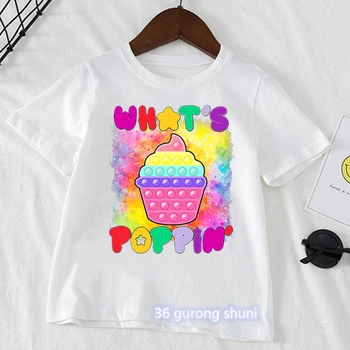 2022 Gökkuşağı Ne Poppin Grafik Baskı T-Shirt Kız Kawaii Çocuk Giysileri Pop It поп ит Taç Çocuk giyim T Shirt