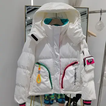 2022 Kış Giyim Su Geçirmez Ceket Kadın kısa 90 % Beyaz Ördek uzun kaban Kalın Gevşek Giyim Sıcak Aşağı Ceket Kapşonlu Parkas 2