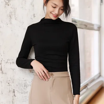 2022 Sonbahar ve Kış Kadın Alt Üstleri İnce termal iç çamaşır Uzun Kollu Tek parça Üstleri Giyim Orta yüksek Yaka Dip Gömlek 8