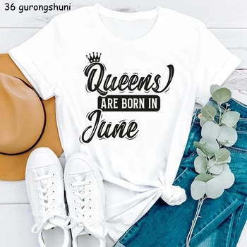2022 Taç Kraliçe Doğdu Mayıs / Haziran / Temmuz / Ağustos / Eylül Mektubu Baskı T-Shirt Kadın doğum günü hediyesi Tshirt Kızlar Yaz Üstleri 12