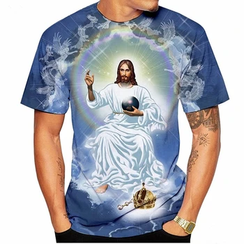 2022 Yaz erkek İsa Karikatür 3D Baskı T-shirt erkek Yaz Moda günlük t-shirt 4