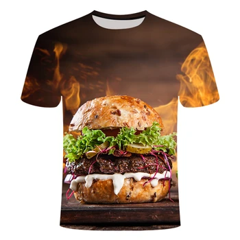 2022 yeni 3D hamburger unisex moda baskı büyük boy rahat kısa erkek ve kadın Patates kızartması streetwear tişört 17