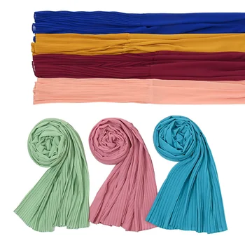 2022 Yeni Müslüman Kabarcık Şifon Hemen Giymek Başörtüsü Yaz Düz Renk kadın Moda Şal başörtüsü Şal Başörtüsü 14