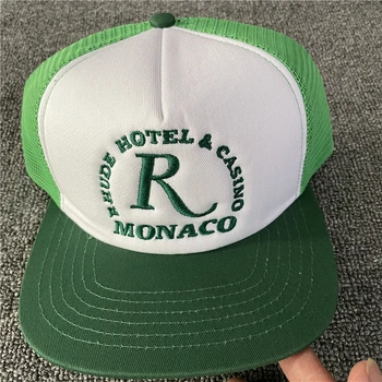2023 Vintage Rhude Monaco Şapka Erkekler Kadınlar Yüksek Kaliteli Hip Hop Yeşil R Logo RHUDE Kap Beyzbol Kapaklar
