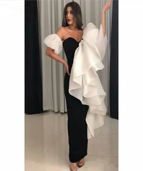 2023 Yeni Siyah Ve Beyaz Kılıf Abiye Straplez Ruffles resmi giysi Ayak Bileği Uzunluğu Saten Balo Abiye Elbiseler De Soirée 9