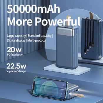 22.5 W PD20W 200 LED Güç Bankası 50000Mah Hızlı Şarj Durumda Lityum Pil Taşınabilir Powerbank Kablo İle 13