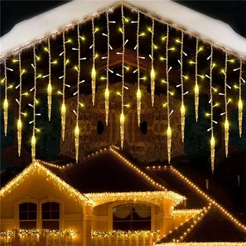 220V Peri Noel Perde Lambası LED Dize İşıklar Garland Bahçe Açık Kapalı Dekor Süslemeleri Ev Tatil Aydınlatma için 18