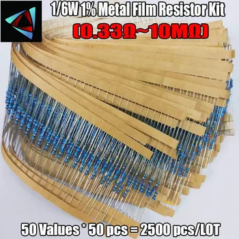 2500 Adet 1 / 6W1 %0.33 R ~10M OHM 50 Değerleri Metal Film Dirençler Direnç Ürün Çeşitliliği Kiti Çeşitli Değer Paketi 21