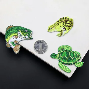 3 ADET Balık Kurbağa ve Kaplumbağa İşlemeli Yama Demir On Dikiş Aplike Sevimli Kumaş Rozeti Çıkartmalar Konfeksiyon DIY Aksesuarları