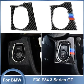 3 Adet Karbon Fiber Araba Çıkartmaları BMW F30 F34 3 Serisi GT Konsol Düğmesi Çerçeve İç Dekoratif Trim tasarım Araba Aksesuarları 8