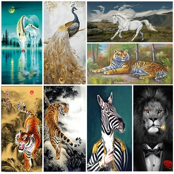 3D Diy yuvarlak elmas boyama elmas kakma elmas sanat nakış boyama kaplan aslan zebra hayvan ev dekorasyon el yapımı 14