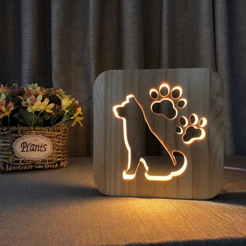 3D LED ahşap ışıkları sevimli köpek pençe lamba USB Kumandalı sıcak Mood Lambası 3D Illusion Luminaria lamba doğum günü hediyesi Çocuk yatak odası dekoru 9