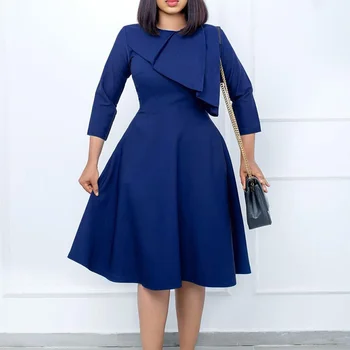 3XL Kadın Elbise 2022 Yeni Afrika Zarif Ofis Bayan A-line Elbiseler İş Giyim Dashiki Moda Katı Ankara Elbise Vestidos 19