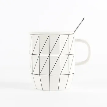 400 ml Basit Siyah geometrik çizgi İskandinav tarzı Seramik Kupalar 400 ml Güzel Hediye Sabah Kupa Süt Kahve Çay Kahvaltı Yaratıcı Fincan 9