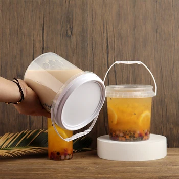 5 adet 1500ml süt çay bardağı içecek anti-hırsızlık paket servisi olan restoran sızdırmaz taşınabilir kalınlaşmış plastik su depolama yuvarlak kova kapaklı 15