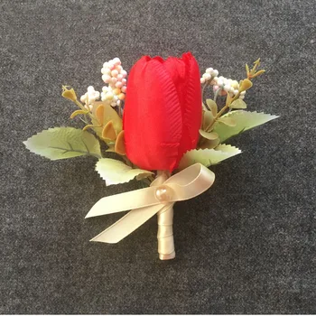 5 Adet / grup Düğün Malzemeleri Damat Groomsmen Yaka Çiceği Çiçek El Yapımı Parti Balo Elbise Korsaj Yapay Lale Çiçekler
