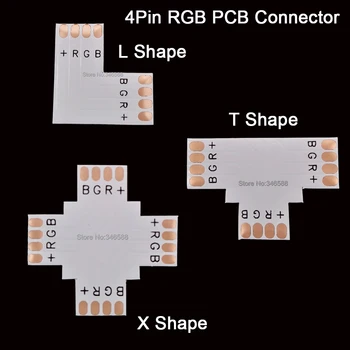 5 adet / grup LED şerit RGB Konektörü 4pin 4 Pins 10mm L şekli / T şekli / X şekli PCB konektörü 5050 IP20 RGB renkli şerit ışık 5