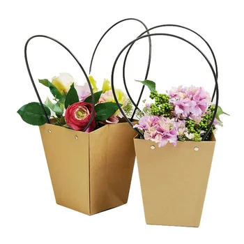 5 adet Kahverengi kağıt torba saksı çiçek dükkanı ambalaj malzemesi çantası su geçirmez çanta çiçek sanat polymeat yeşil bitki taze saksı 15