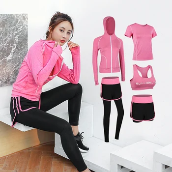 5 Parça Yoga Setleri Spor Yüksek Elastik Spor Giyim Kadınlar için Hızlı kuruyan Koşu Spor Spor Takım Elbise Ropa Deportiva Mujer Spor Giyim 23