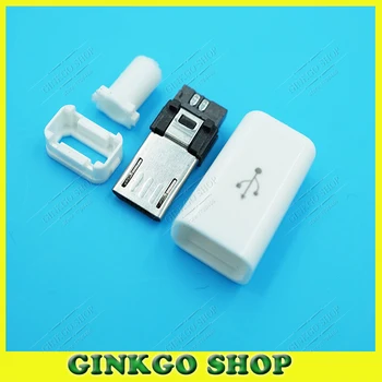 50 takım / grup 4 in 1 DIY Mikro USB Erkek Konnektör Beyaz renk Mikro USB erkek fiş 4